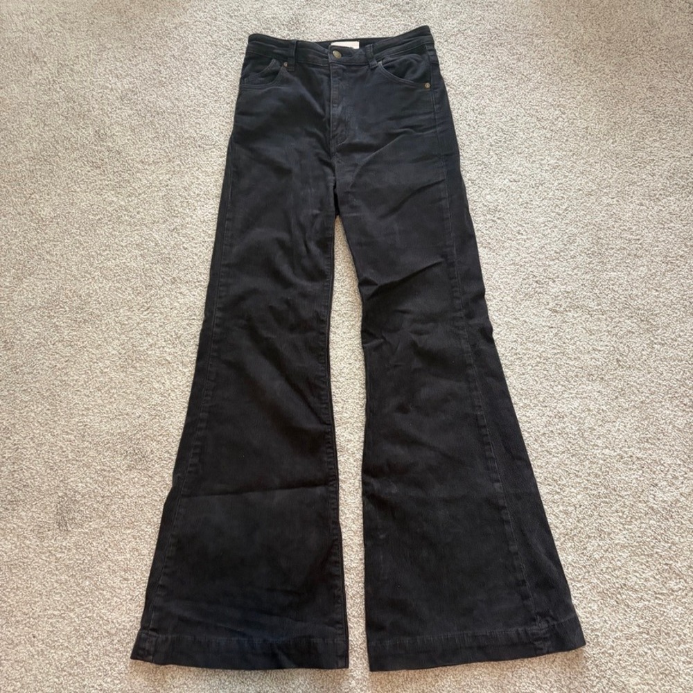 Rollas Eastcoast Flare Womens 26 Faded Black Corduroy Retro High Waist Indie